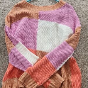 BiBi Colorblock Sweater in Pink, White, and Orange